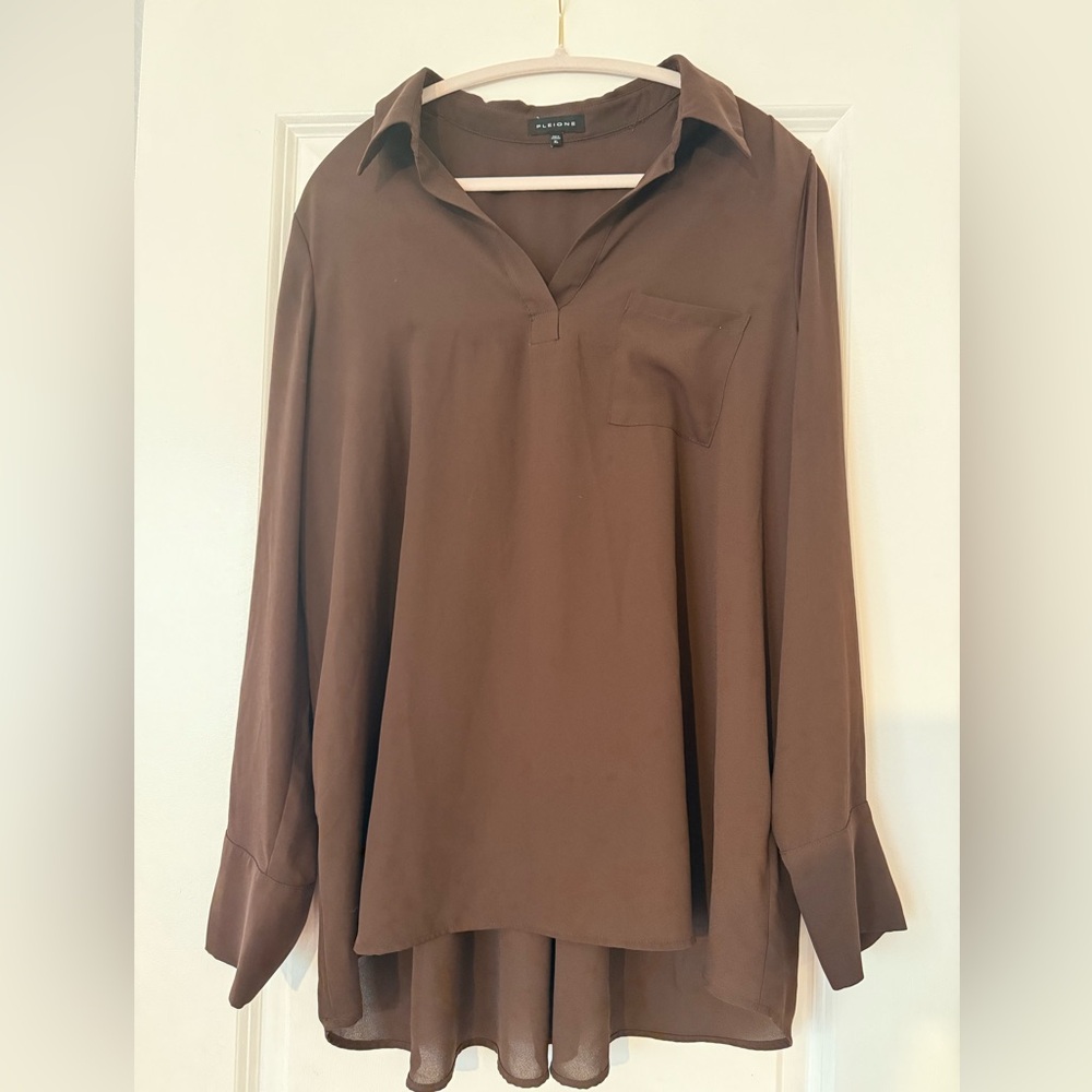 Pleione Brown Long Sleeve Blouse
